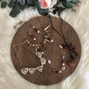 Mixed Bead and Pendant Necklace Set - Pink, Red, Gold, Brown